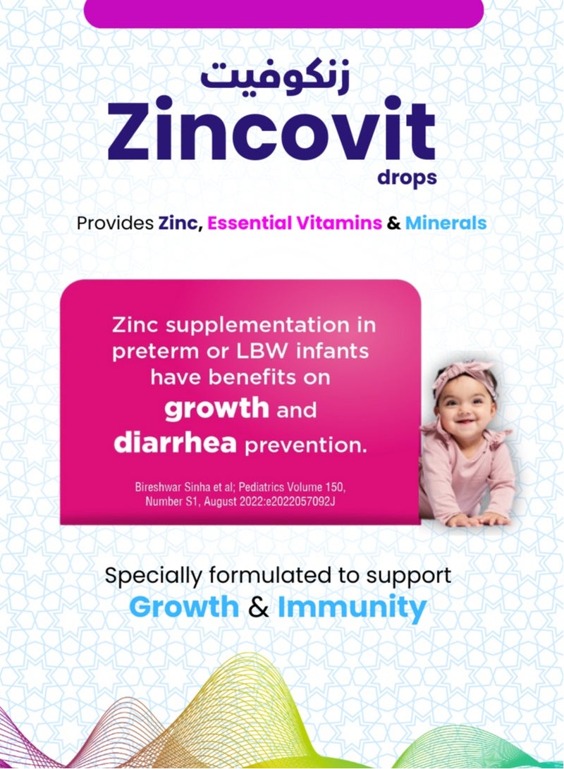 Zincovit Drops 15 ml - Multivitamin and Mineral Supplement for Infants with Essential Vitamins A, C, D, E & Lysine for Healthy Growth & Development