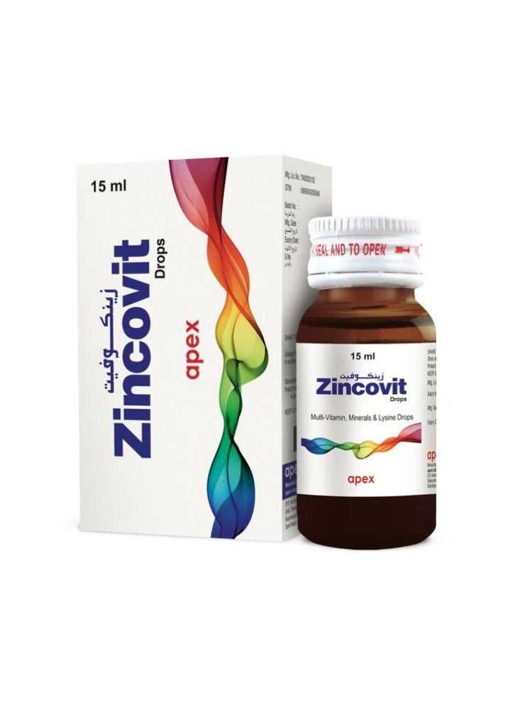 Zincovit Drops 15 ml - Multivitamin and Mineral Supplement for Infants with Essential Vitamins A, C, D, E & Lysine for Healthy Growth & Development