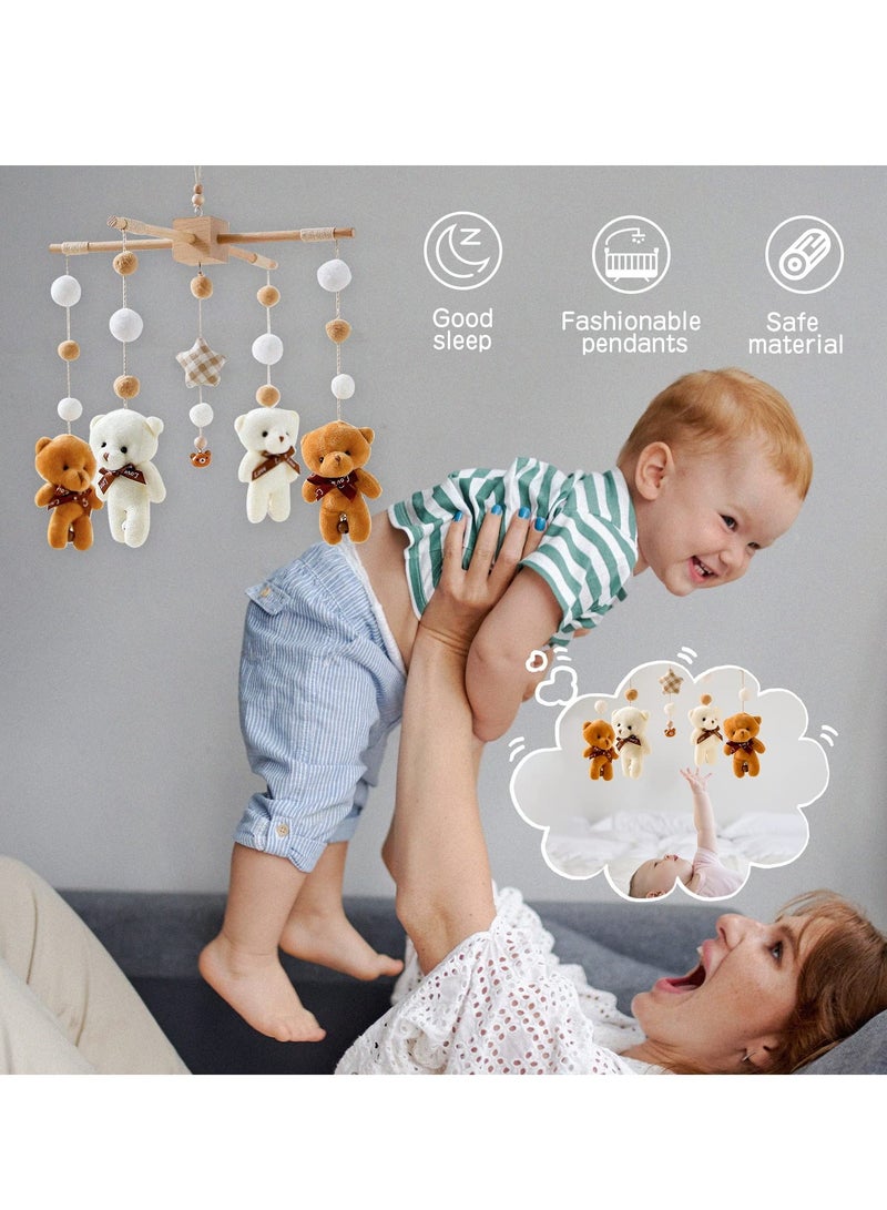 Baby Crib Toys Hanging, Baby Mobile for Crib, Bear Mobile Macrame Tassels with Hanging Rotating Toys, Crib Accessories Toys, Mobile for Bassinet Soothe Toy, Boho Nursery Decor for Girls Boys