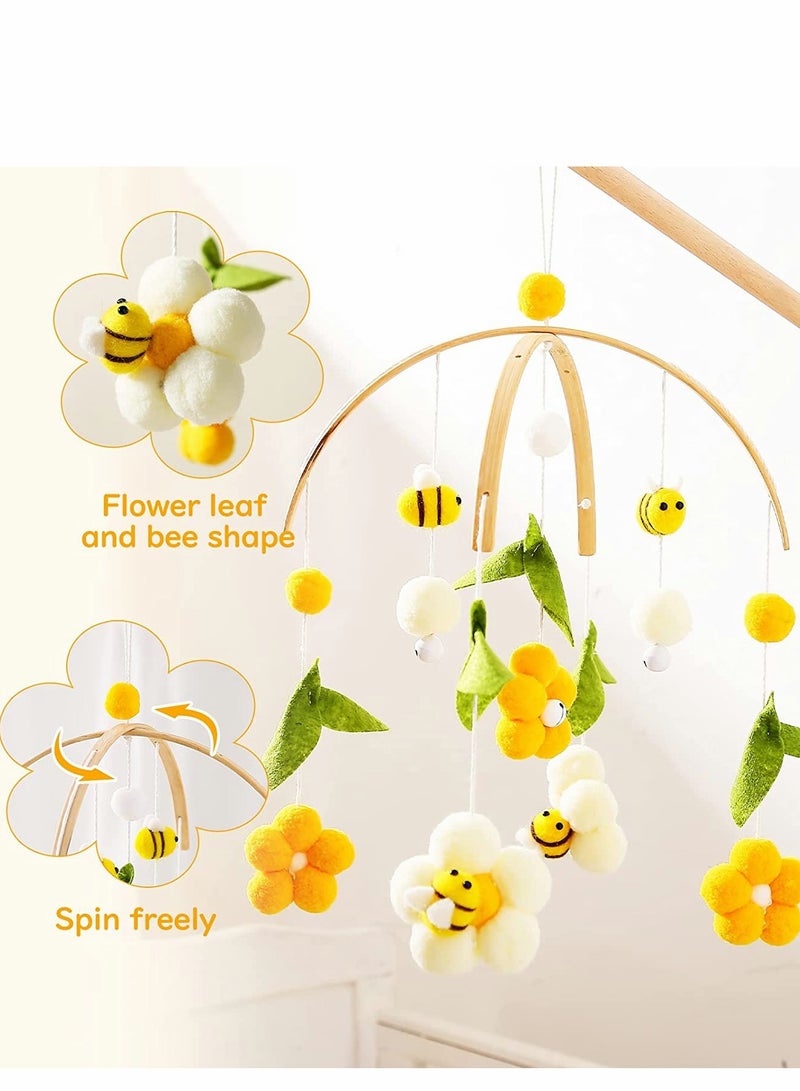 Baby Crib Mobile Bamboo Wind Chime Bed Bell Baby Bedroom Ceiling Cotton Balls Wind Chime Portable Mobile Bee Decor Hanging Rotating Plush Toys for Baby