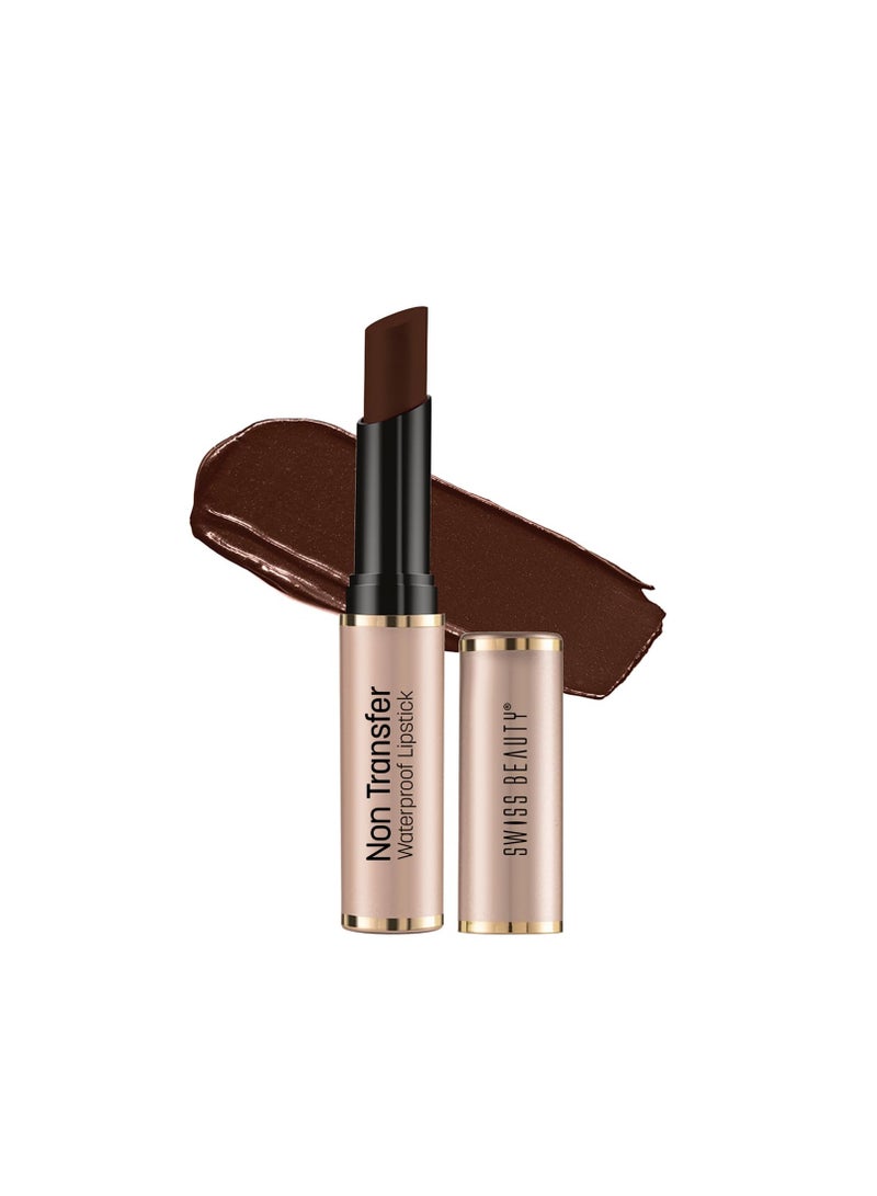Swiss Beauty Non Transfer Waterproof Lipstick with Jojoba Seed Oil  Matte Finish  Long Lasting Highly Pigmented  Shade Brown 3gm