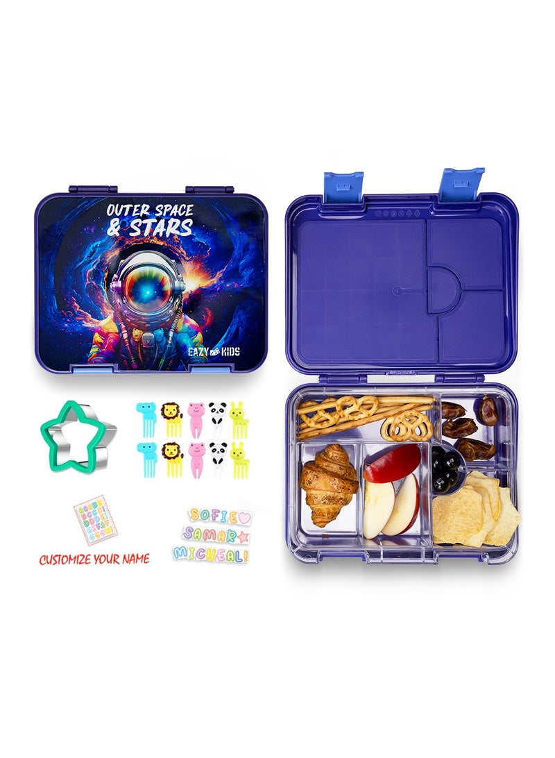 6 And 4 Convertible Bento Lunch Box With Sandwich Cutter Set - Outer Space Blue