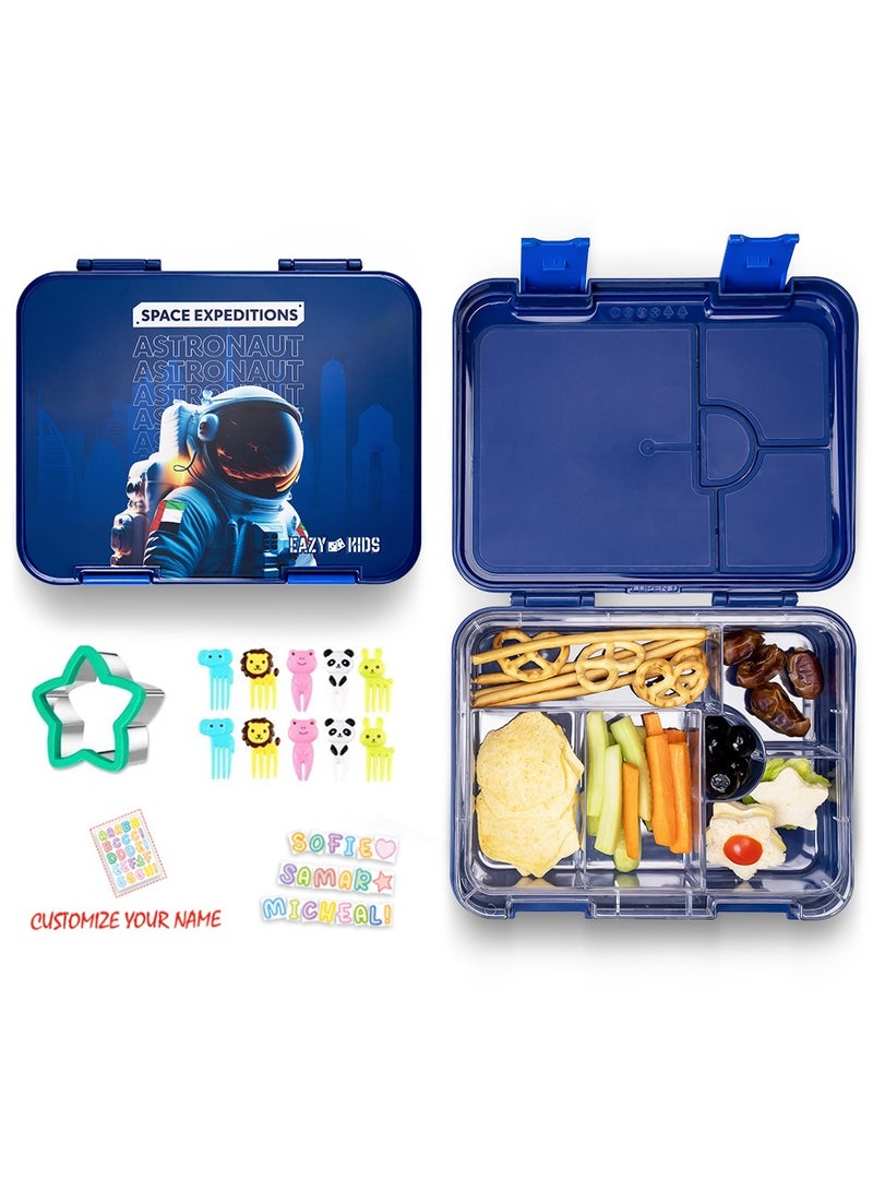 4 And 6 Convertible Bento Lunch Box With Sandwich Cutter Set - Space Uae Blue