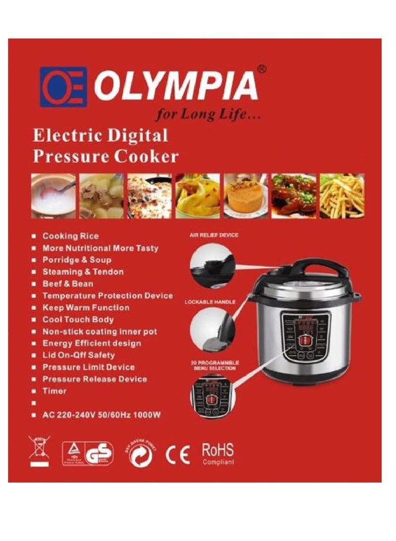 Olympia 10 In 1 Electric Digital Pressure Cooker 6 L Capacity 1000W