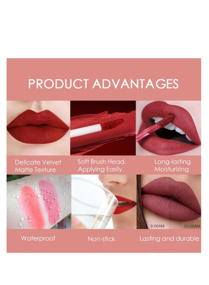 6PCS Velvet Matte Lip Gloss Set, Non-stick Cup Not Fade Waterproof Lip Gloss, Long Lasting Wear Liquid Lipgloss Packs for Women Teens Girls, Lip Makeup Gift Set for Women