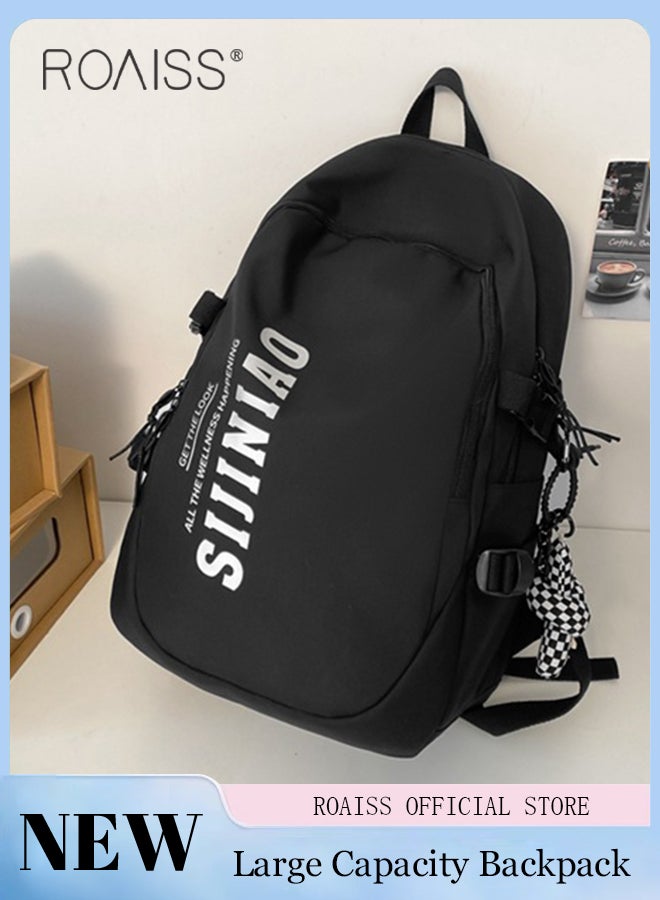 Unisex Street Trend Backpack with Pendant Premium Polyester Fabric Large Capacity Outdoor Fitness Travel Bag Letter Pattern Waterproof Scratch Resistant Schoolbag with Internal Patch Pocket