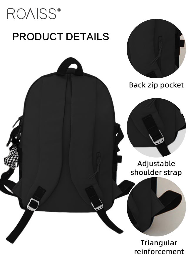 Unisex Street Trend Backpack with Pendant Premium Polyester Fabric Large Capacity Outdoor Fitness Travel Bag Letter Pattern Waterproof Scratch Resistant Schoolbag with Internal Patch Pocket