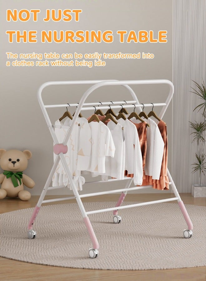 Baby Diaper Changing Tables Folding Diaper Table with Toy Shelf Portable Diaper Changing Station Adjustable Height Baby Changing Table with Wheels