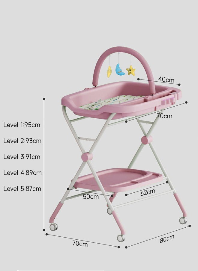 Baby Diaper Changing Tables Folding Diaper Table with Toy Shelf Portable Diaper Changing Station Adjustable Height Baby Changing Table with Wheels