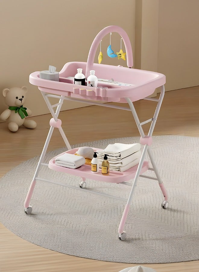 Baby Diaper Changing Tables Folding Diaper Table with Toy Shelf Portable Diaper Changing Station Adjustable Height Baby Changing Table with Wheels