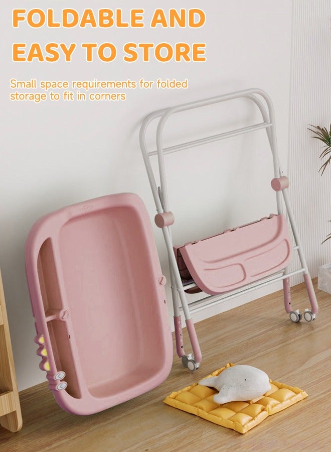 Baby Diaper Changing Tables Folding Diaper Table with Toy Shelf Portable Diaper Changing Station Adjustable Height Baby Changing Table with Wheels