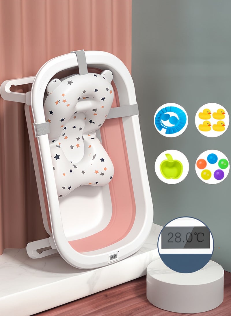 Baby Bathtub Portable With Baby Cushion Shampoo Hat Collapsible Toddler Bath Tub