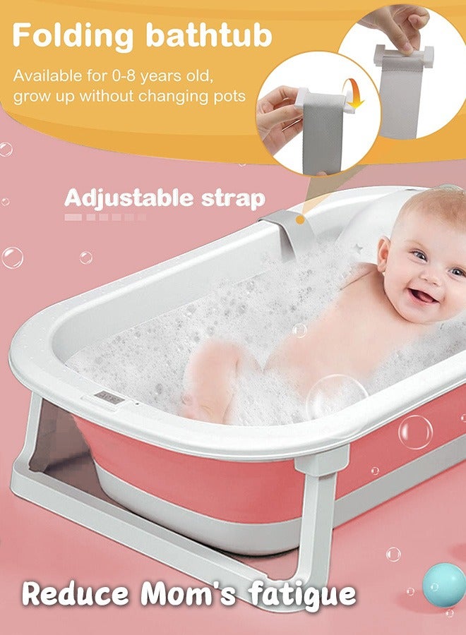 Baby Bathtub Portable With Baby Cushion Shampoo Hat Collapsible Toddler Bath Tub