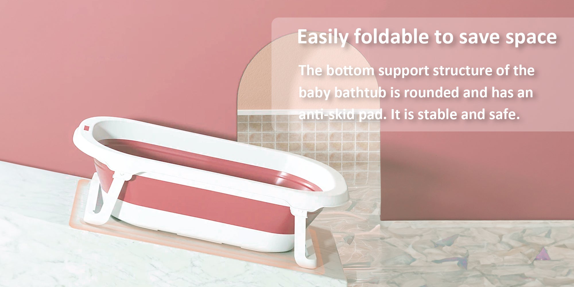 Baby Bathtub Portable With Baby Cushion Shampoo Hat Collapsible Toddler Bath Tub