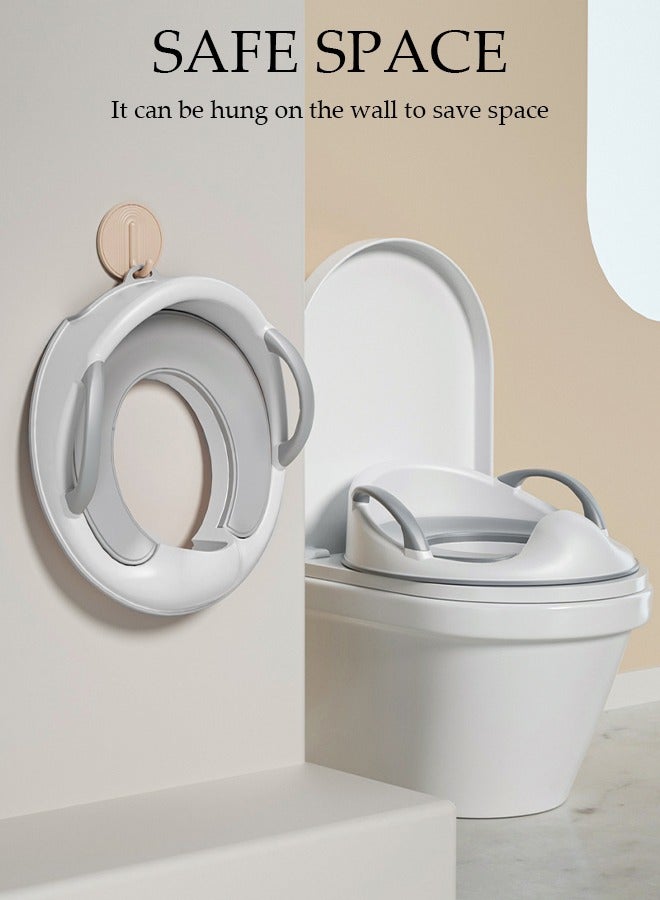 Potty Training Toilet Seat Anti-Slip Toilet Trainer Ring with Detachable Cushion Sturdy Handle and Backrest, Splash Guard Potty Chair for Toddler Boy Girl Fit Round Oval Toilet