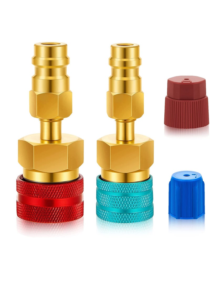 Car Quick Coupler R1234YF to R134A Conversion Kit Air Conditioning System Hose Fitting AC Refrigerant Charging Quick Adjustable Adapter Connector Conversion Kit Blue Red