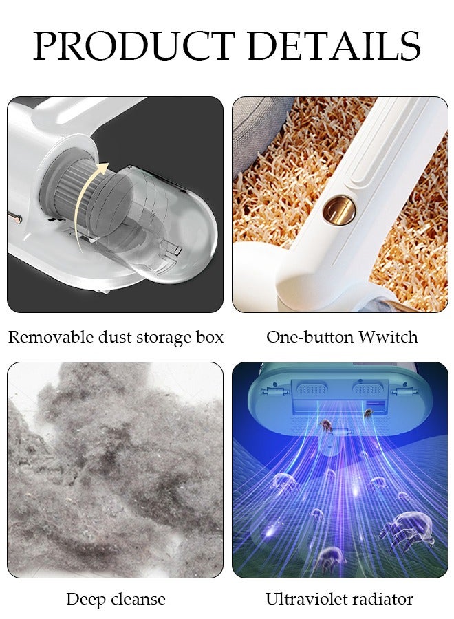 Mattress Vacuum Cleaner Handheld UV Bed Vacuum Mite Removal Instrument Wireless Mite Remover Cleaning Machine for Pillows Sheets Mattresses Sofas Plush Toys and Other Fabric Surfaces