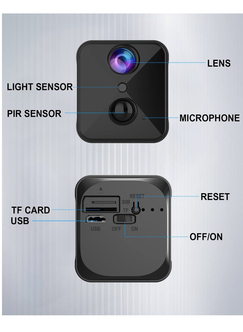 Mini Camera, Full HD Indoor Surveillance with Live Transmission, Mobile Phone App, 100-Day Long Standby WiFi Camera, Motion Sensor, Infrared Night Vision