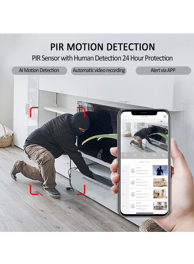 Mini Camera, Full HD Indoor Surveillance with Live Transmission, Mobile Phone App, 100-Day Long Standby WiFi Camera, Motion Sensor, Infrared Night Vision