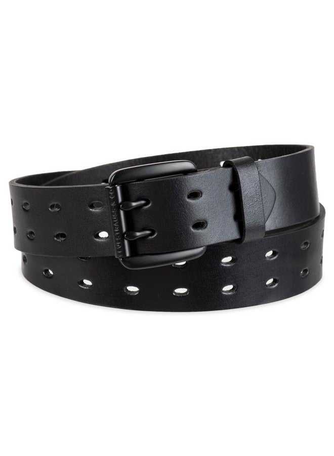 Women'S Fully Adjustable Peforated Belt With Double Prong Buckle Black Medium