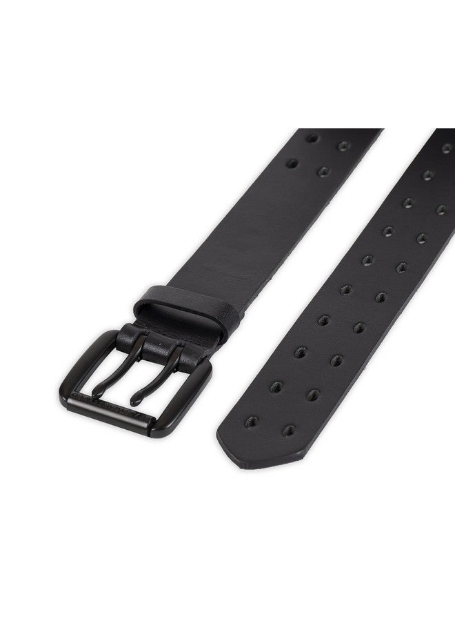 Women'S Fully Adjustable Peforated Belt With Double Prong Buckle Black Medium