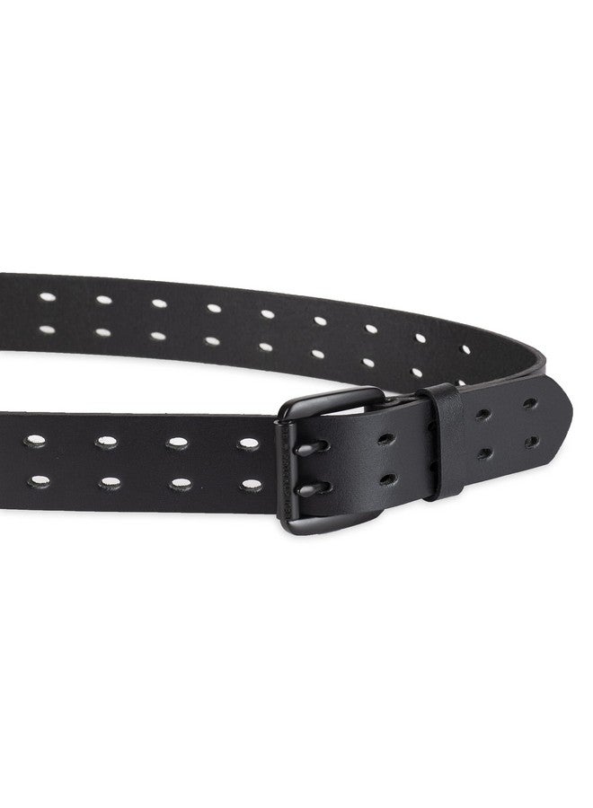 Women'S Fully Adjustable Peforated Belt With Double Prong Buckle Black Medium