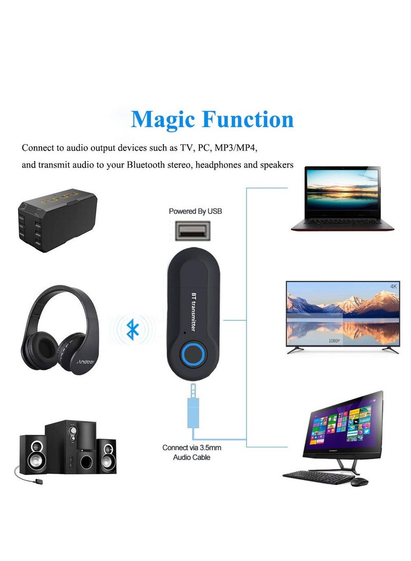 Low-Latency Bluetooth Audio Transmitter (3.5mm AUX RCA Computer USB Audio Non-Fiber) Wireless Audio Adapter for TV PC for Headphones No Delay Bluetooth 4.0