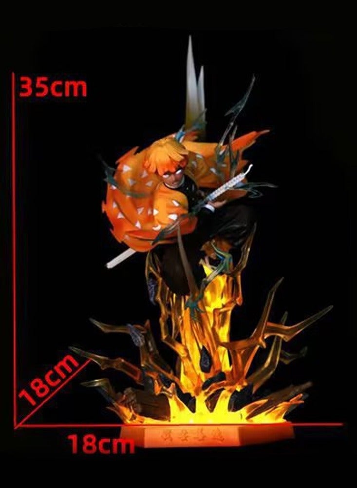 Demon Slayer: Kimetsu no Yaiba Simple Carving Agatsuma Zenitsu Thunderbolt Flash Scene Statue Boxed Doll Anime Model