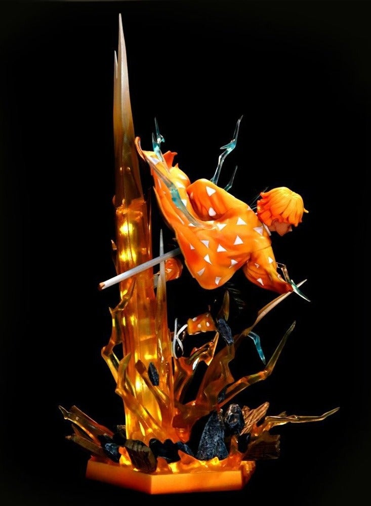 Demon Slayer: Kimetsu no Yaiba Simple Carving Agatsuma Zenitsu Thunderbolt Flash Scene Statue Boxed Doll Anime Model