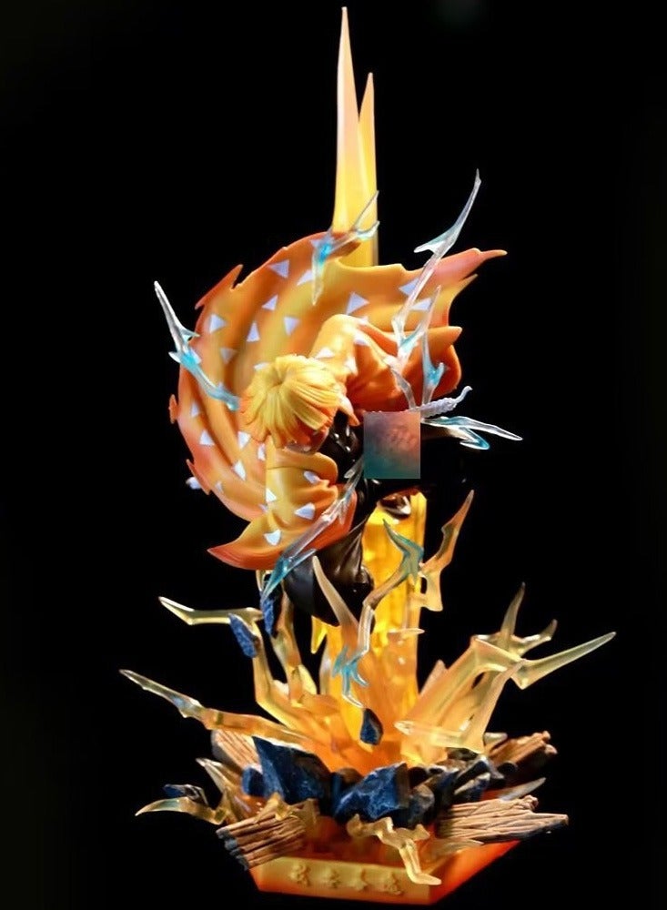 Demon Slayer: Kimetsu no Yaiba Simple Carving Agatsuma Zenitsu Thunderbolt Flash Scene Statue Boxed Doll Anime Model