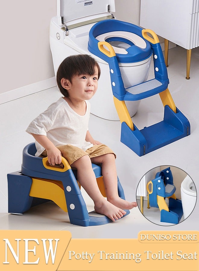 Kids Potty Training Toilet Seat with Step Stool Ladder,Toddlers-Comfortable Safe Potty Seat with Anti-Slip Pads Folding Ladder for Boys and Girls