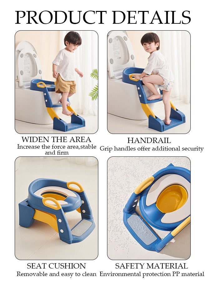 Kids Potty Training Toilet Seat with Step Stool Ladder,Toddlers-Comfortable Safe Potty Seat with Anti-Slip Pads Folding Ladder for Boys and Girls