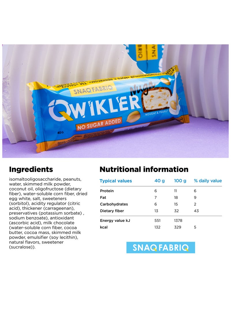 Qwikler Nuga Bar with Nougat and Peanut Flavor No Sugar Added 12x40g