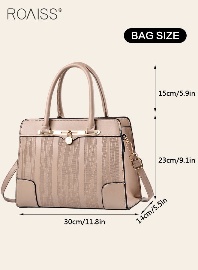 Women's Textured Printed Large Capacity Shoulder Bag Adjustable And Detachable Pu Leather Exquisite Handbag Multi Layer Tote Bag With Zipper Opening And Closing Design