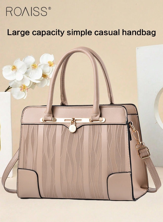 Women's Textured Printed Large Capacity Shoulder Bag Adjustable And Detachable Pu Leather Exquisite Handbag Multi Layer Tote Bag With Zipper Opening And Closing Design