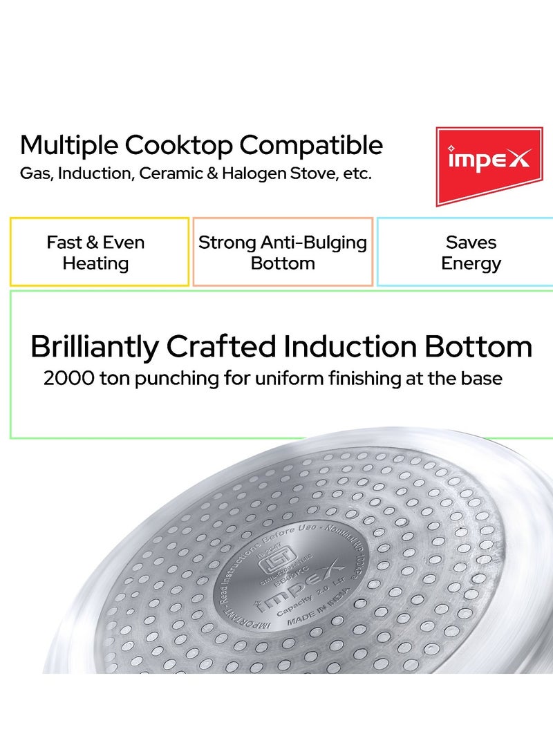 5L, 3L & 2LLiters Impex Aluminium Pressure Cooker Combo With Outer Lid Induction And Gas Stove Compatible Pressure Cooker For Healthy Cooking, 5 Years Warranty (2 Litres, 3 Litres And 5 Litres), Silver Silver