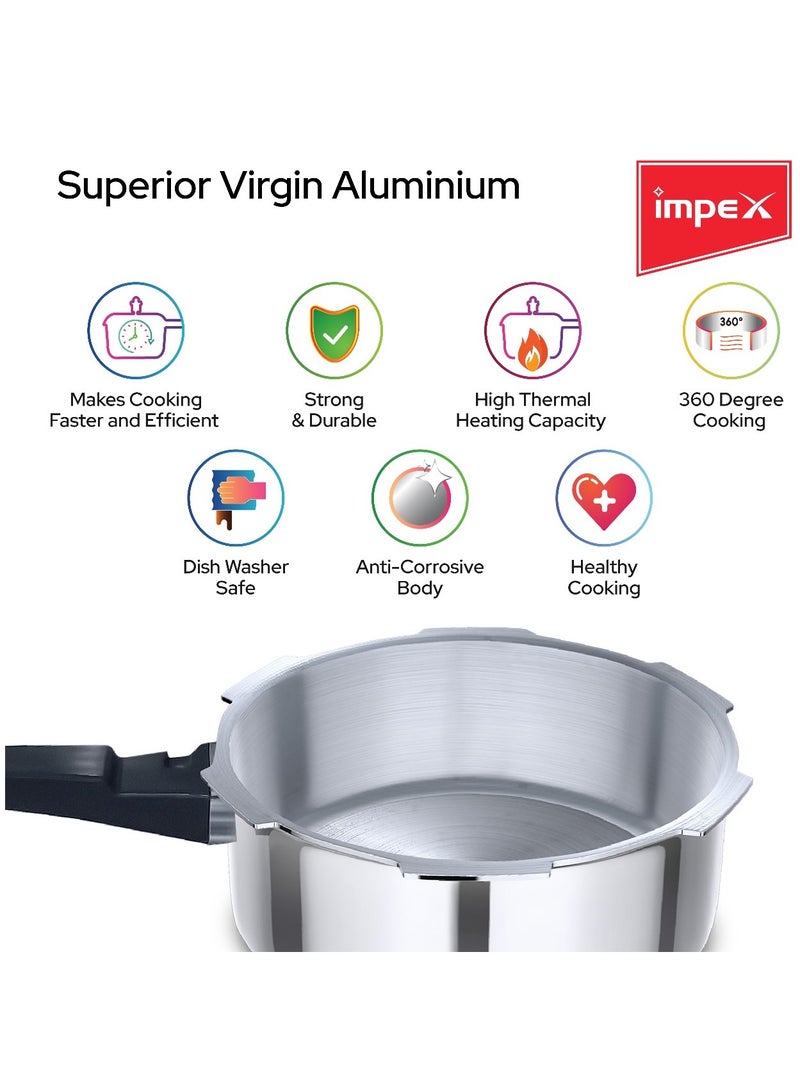 5L, 3L & 2LLiters Impex Aluminium Pressure Cooker Combo With Outer Lid Induction And Gas Stove Compatible Pressure Cooker For Healthy Cooking, 5 Years Warranty (2 Litres, 3 Litres And 5 Litres), Silver Silver