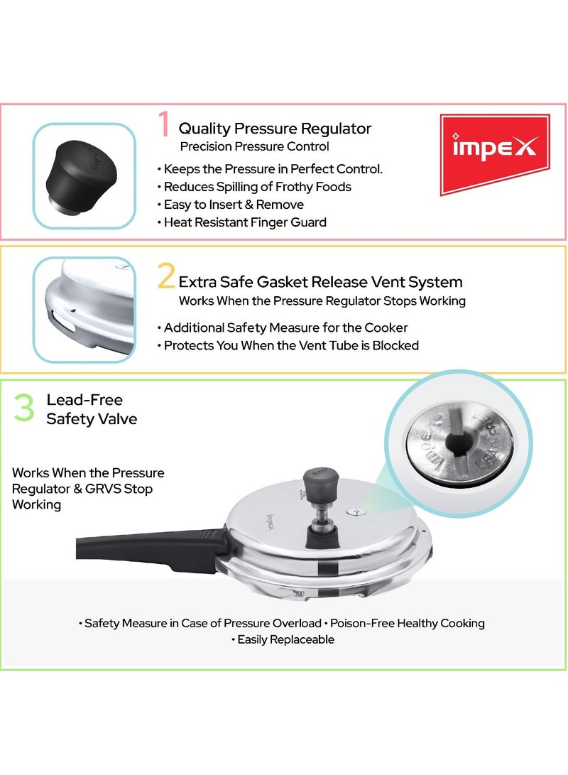 5L, 3L & 2LLiters Impex Aluminium Pressure Cooker Combo With Outer Lid Induction And Gas Stove Compatible Pressure Cooker For Healthy Cooking, 5 Years Warranty (2 Litres, 3 Litres And 5 Litres), Silver Silver