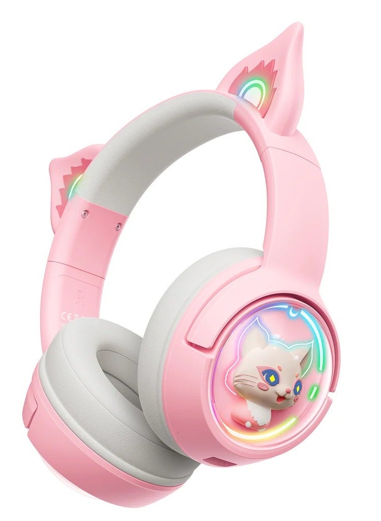 ONIKUMA B5 RGB Bluetooth Wireless Gaming Headset Cat Ear Pink