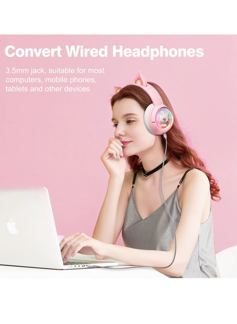 ONIKUMA B5 RGB Bluetooth Wireless Gaming Headset Cat Ear Pink