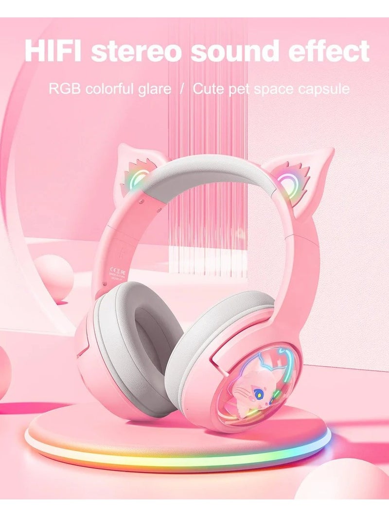 ONIKUMA B5 RGB Bluetooth Wireless Gaming Headset Cat Ear Pink