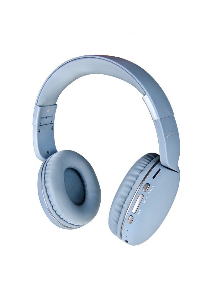 DCU Multifunction Bluetooth Wireless headphones Blue, with Memory card slot, Passive Noise Cancellation, Soft and comfortable to ears.