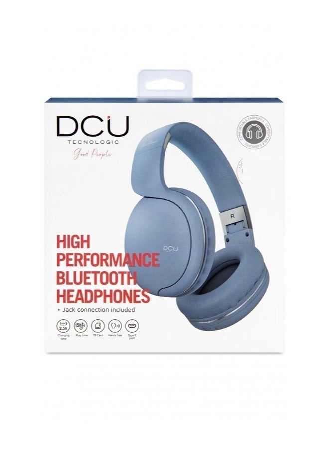 DCU Multifunction Bluetooth Wireless headphones Blue, with Memory card slot, Passive Noise Cancellation, Soft and comfortable to ears.