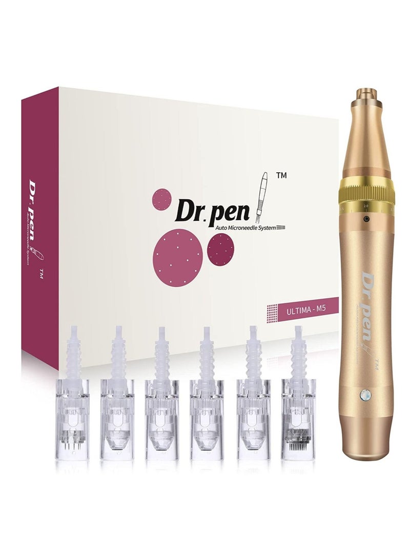 Ultima M5 Derma Pen Gold 15cm+6 PC White 12 Pin Needle