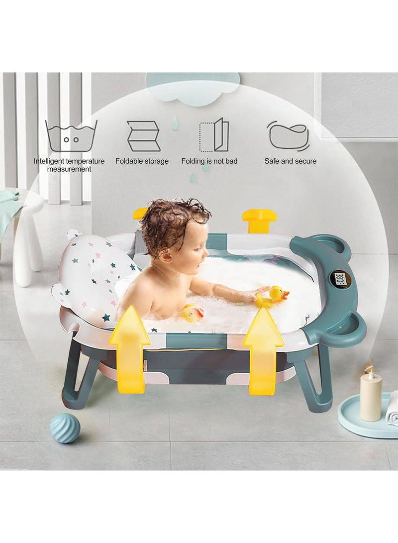 Baby Bathtub with Bath Mat Thermometer and Drain Hole for Newborn to Toddler up to 36 months