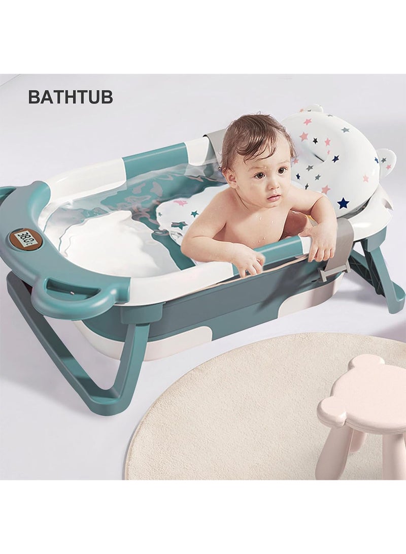 Baby Bathtub with Bath Mat Thermometer and Drain Hole for Newborn to Toddler up to 36 months