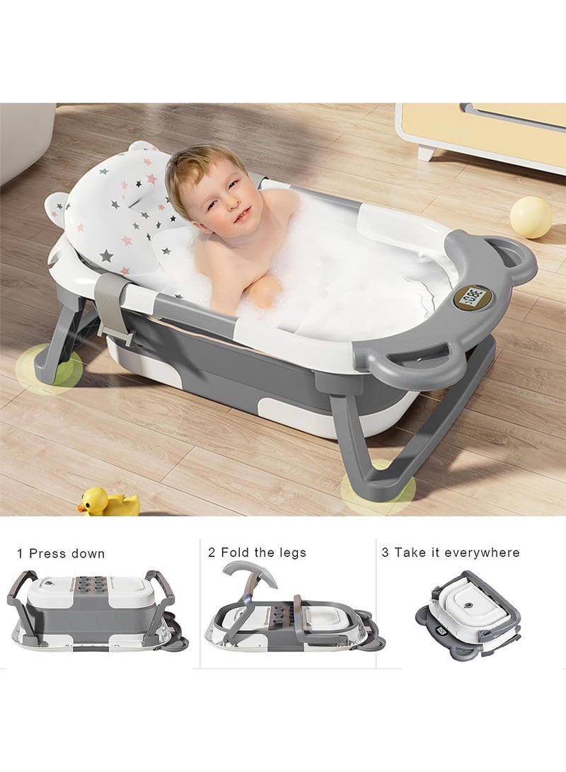 Baby Bathtub with Bath Mat Thermometer and Drain Hole for Newborn to Toddler up to 36 months