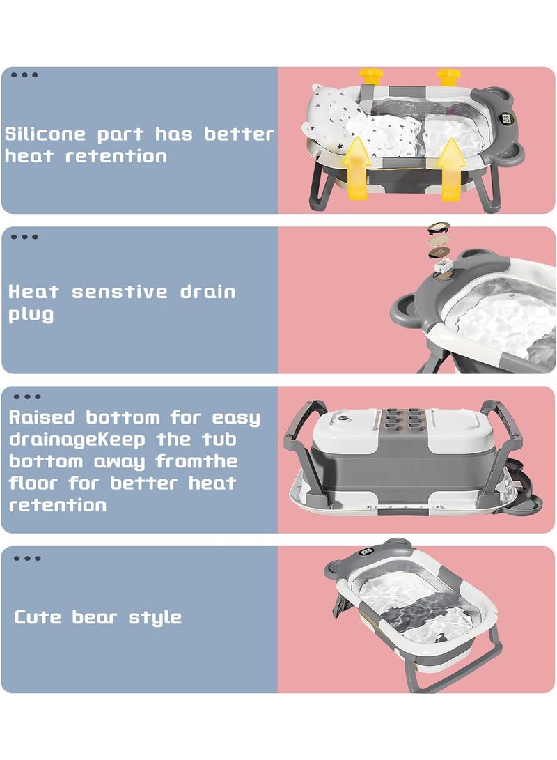 Baby Bathtub with Bath Mat Thermometer and Drain Hole for Newborn to Toddler up to 36 months
