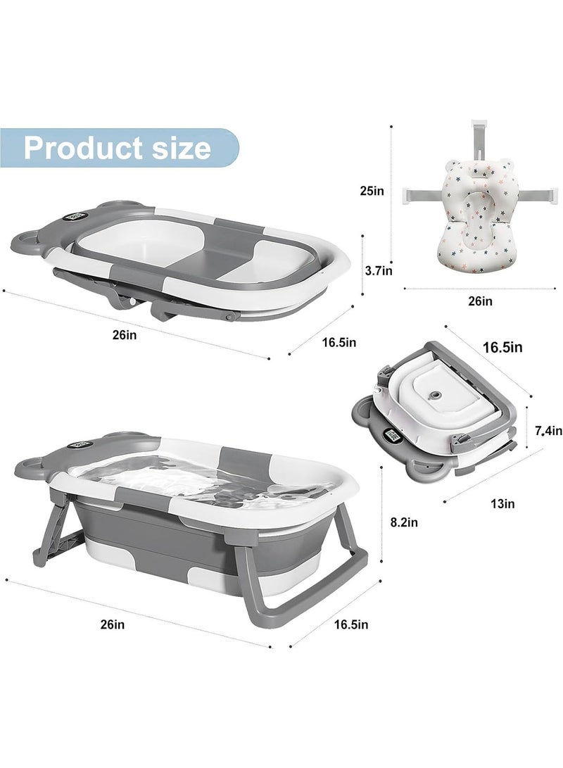 Baby Bathtub with Bath Mat Thermometer and Drain Hole for Newborn to Toddler up to 36 months