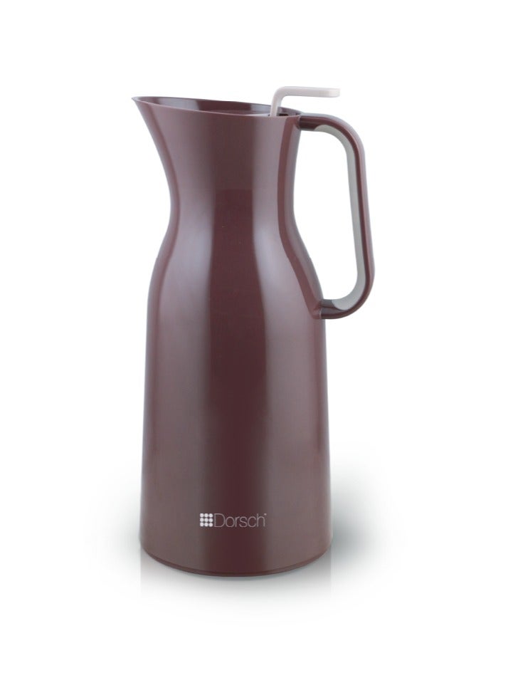 DorschHome Vacuum Jug - 1L Double-Walled Glass Liner, Insulated Rubber Handle, Leakproof Lid - Keeps Hot for 12 Hours, Cold for 24 Hours (Burgundy)